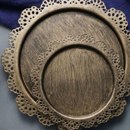 Rustic Flora Edge Metal Round Serving Tray
